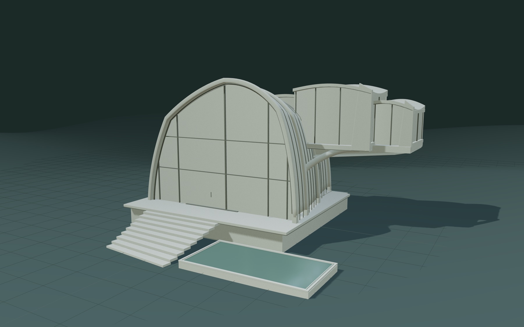 Vesper House in Clay mode: every surface in one matte material.